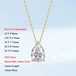 EWYA Pear Cut 1/1.5/3/4/5CT D Color Moissanite Pendant Necklace for Women Men 925 Silver Waterdrop Solitaire Diamond Neck Chain
