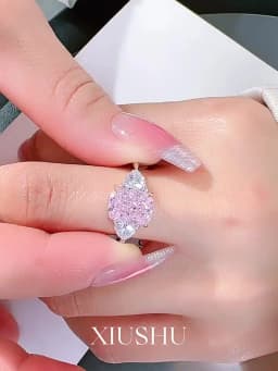 Luxury pink diamond Radian ice cut 925 silver ring set with high carbon diamond temperament versatile ice cut