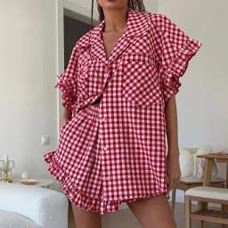 Linad Office Single-Breasted Shirts Elegant Plaid High Waist Shorts With Button Up Shirts 2 Piece Set Street Chic Outfits Summer