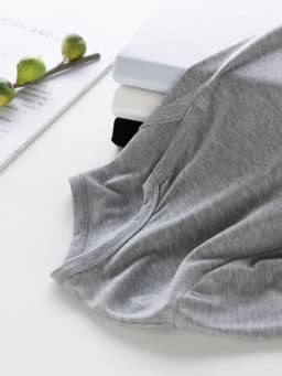 SuyaDream Women Solid T Shirt, Silk Viscose Blend, V Neck, Long Sleeves Chic Shirt 2025 Spring Summer Cozy Top, White, Grey