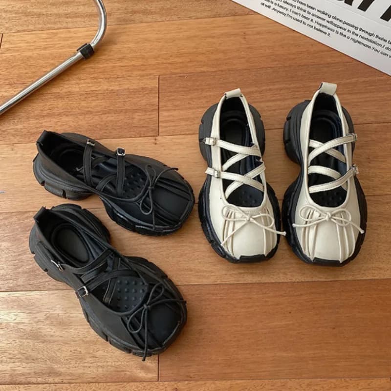 Designer Chunky Women Mary Jane Shoes Autumn Fashion Shallow Butterfly-knot Platform Flat Shoes Ladies Casual Outdoor Shoes