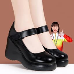 8cm Breathable Comfortable Shallow Thick Bottom Platform Wedges Shoes 2025 Spring Genuine Leather Shoes Woman High Heels for Mom