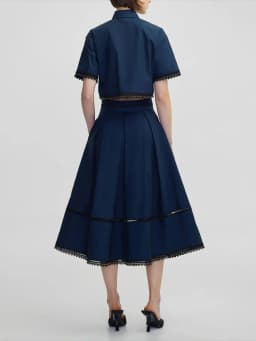 TWOTWINSTYLE Solid Two Piece Sets For Women Lapel Short Sleeve Tops High Waist A Line Skirt Slimming Sets Female Fashion Style