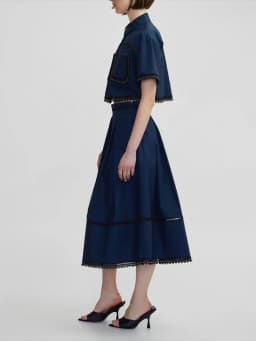 TWOTWINSTYLE Solid Two Piece Sets For Women Lapel Short Sleeve Tops High Waist A Line Skirt Slimming Sets Female Fashion Style