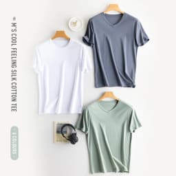 Men's High-end Fabric Silk Mercerized Cotton T-shirt Crew Neck Luxury Tee Short Sleeve Silky Feeling Summer Wear Vacation V-neck