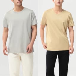 Men's High-end Fabric Silk Mercerized Cotton T-shirt Crew Neck Luxury Tee Short Sleeve Silky Feeling Summer Wear Vacation V-neck