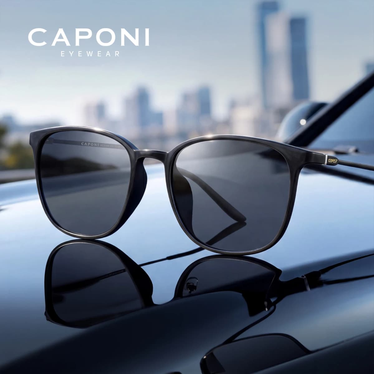 CAPONI Oval Men's Sunglasses Photochromic Polarized Sun Glasses For Men Protect UV Ray Super Light Small Size Eye Glasses BS520