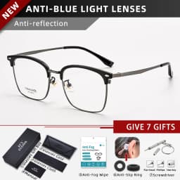 CLLOIO Ultralight Vintage Titanium Reading Glasses Anti Blue Light Eyebrow Frame Myopia Glasses Progressive Prescription Eyewear