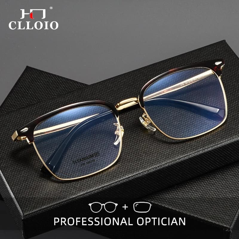 CLLOIO Ultralight Vintage Titanium Reading Glasses Anti Blue Light Eyebrow Frame Myopia Glasses Progressive Prescription Eyewear