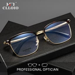 CLLOIO Ultralight Vintage Titanium Reading Glasses Anti Blue Light Eyebrow Frame Myopia Glasses Progressive Prescription Eyewear