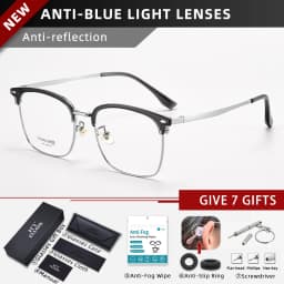 CLLOIO Ultralight Vintage Titanium Reading Glasses Anti Blue Light Eyebrow Frame Myopia Glasses Progressive Prescription Eyewear