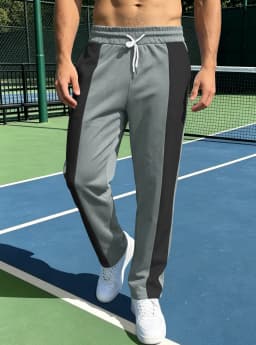Men's Spring-Summer Comfortable Breathable Sports Long Pants with Patchwork Pattern and Pockets - Fitness and Camping Pants