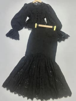 TWOTWINSTYLE Slimming Sheer Spliced Lace Two Piece Sets for Women V Neck Long Sleeves High Waist Irregular Skirt Set Female New