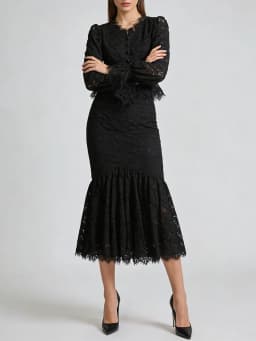 TWOTWINSTYLE Slimming Sheer Spliced Lace Two Piece Sets for Women V Neck Long Sleeves High Waist Irregular Skirt Set Female New