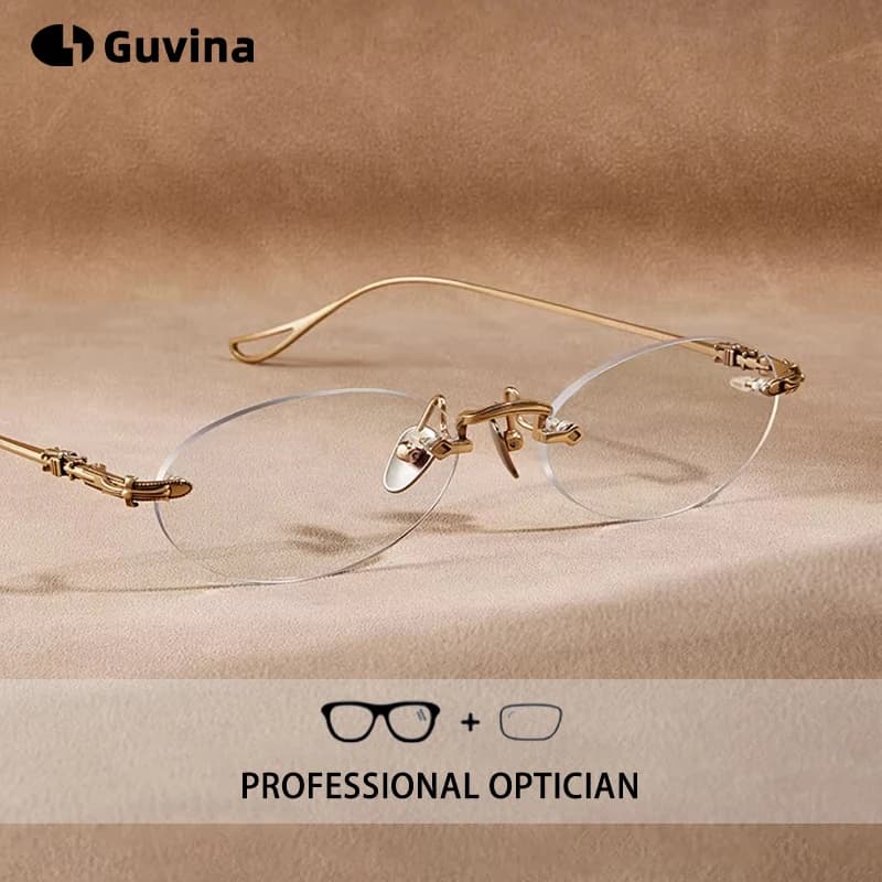 Designer Pure Titanium Oval Frames Ultra Light Frameless Optical Blue Light Prescription Glasses Myopia Hyperopia For Women