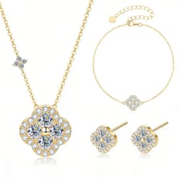 Lnkry 2.5MM Moissanite Necklace Bracelet Stud Earring 14k Gold Filled Four Leaf Flower Jewelry Set For Couples Wedding Gift