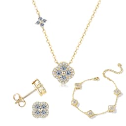 Lnkry 2.5MM Moissanite Necklace Bracelet Stud Earring 14k Gold Filled Four Leaf Flower Jewelry Set For Couples Wedding Gift