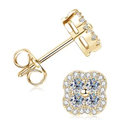 Lnkry 2.5MM Moissanite Necklace Bracelet Stud Earring 14k Gold Filled Four Leaf Flower Jewelry Set For Couples Wedding Gift