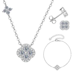 Lnkry 2.5MM Moissanite Necklace Bracelet Stud Earring 14k Gold Filled Four Leaf Flower Jewelry Set For Couples Wedding Gift