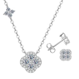 Lnkry 2.5MM Moissanite Necklace Bracelet Stud Earring 14k Gold Filled Four Leaf Flower Jewelry Set For Couples Wedding Gift