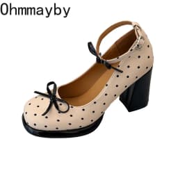 Platform Thick Heel Women Mary Jane Shoes Concise Ankle Strap Shoes 2026 Spring Women's Elegant Party Dress Leather Pumps