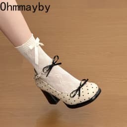 Platform Thick Heel Women Mary Jane Shoes Concise Ankle Strap Shoes 2026 Spring Women's Elegant Party Dress Leather Pumps