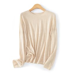WinvyNee Women Worsted Wool Seamless Knit Crew Neck Plain Long Sleeve Spring Autumn Lightweight Skin-friendly Pullover A1757019A