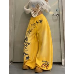 2026 American Style Vintage Gradient Letter Print Casual Wide Leg Pants Loose Fit Hip Hop Jazz Dance Women Fashionable Trousers