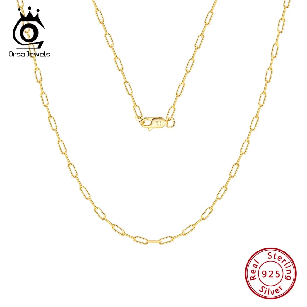 ORSA JEWELS 14K Gold 925 Sterling Silver 1.8mm Paperclip Neck Chain Fashion Link Chain Necklaces for Women Dainty Jewelry SC39