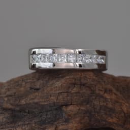 Newshe 925 Silver Certified Moissanite Mens Wedding Band Half Eternity Princess Cut Lab Created Diamond Ring Luxury Jewelry