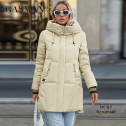 GASMAN 2024 Women Down Jacket Long Classic zipper design Big Pocket Stand Collar Hooded Slim coat Women Parkas GM-83325