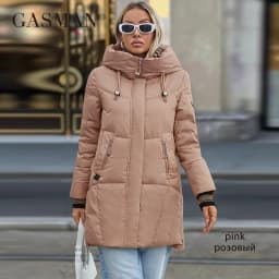 GASMAN 2024 Women Down Jacket Long Classic zipper design Big Pocket Stand Collar Hooded Slim coat Women Parkas GM-83325