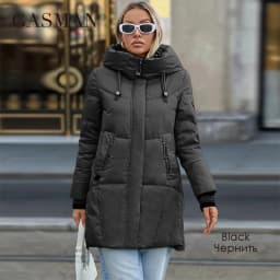 GASMAN 2024 Women Down Jacket Long Classic zipper design Big Pocket Stand Collar Hooded Slim coat Women Parkas GM-83325