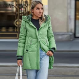 GASMAN 2024 Women Down Jacket Long Classic zipper design Big Pocket Stand Collar Hooded Slim coat Women Parkas GM-83325