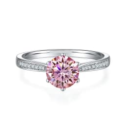 NeeTim 1ct 6.5mm Red Blue Pink Yellow Green Purple Black Moissanite Ring Sterling 925 Silver Wedding Party Band for Women Gifts