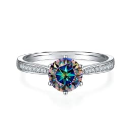 NeeTim 1ct 6.5mm Red Blue Pink Yellow Green Purple Black Moissanite Ring Sterling 925 Silver Wedding Party Band for Women Gifts