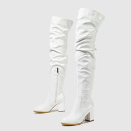Liyke Fashion Round Toe Motorcycle Thigh High Boots Women Red Pleated Patent Leather Over The Knee Shoes Zip Autumn Winter Heels