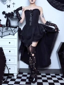 AltGoth Gothic Dark Halloween Black Dress Womem Palace Styel Lace Patchwork High Waist Corset Dress Nightclub Cosplay Partywear
