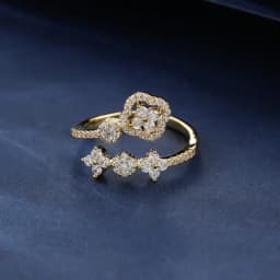 Lnkry 14k Gold Filled Adjustable Ring For Women Exquisite Certified Round Moissanite Four Leaf Flower Rings Jewelry Gift