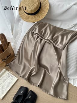 Beiyingni French Vintage Women's Satin Skirt Elegant Luxury New Fashion Slim Fit Office Ladies Mermaid Skirts Temperament Casual