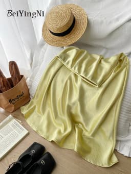 Beiyingni French Vintage Women's Satin Skirt Elegant Luxury New Fashion Slim Fit Office Ladies Mermaid Skirts Temperament Casual