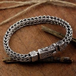 Silver Vintage Bangles Dragon Bone Chain Weaving Bracelet for Women and Men Double‑Chains Buckle Banquet Jewelry