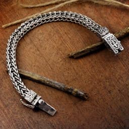 Silver Vintage Bangles Dragon Bone Chain Weaving Bracelet for Women and Men Double‑Chains Buckle Banquet Jewelry