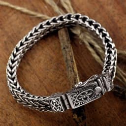 Silver Vintage Bangles Dragon Bone Chain Weaving Bracelet for Women and Men Double‑Chains Buckle Banquet Jewelry
