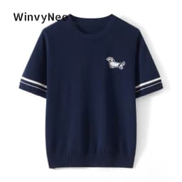 WinvyNee Spring Summer Women‘s 100% Cotton T Shirts Short Sleeve Top Y2k O Neck Dog Casual Pullover Basic Clothing Top ZA1523014