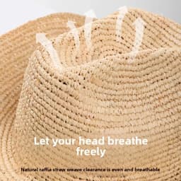 Handmade Raffia Straw Sun Hat for Women Wide Brim Crochet Cowboy Hat with Adjustable Velcro and Memory Wire Summer Beach Hat