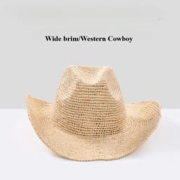 Handmade Raffia Straw Sun Hat for Women Wide Brim Crochet Cowboy Hat with Adjustable Velcro and Memory Wire Summer Beach Hat