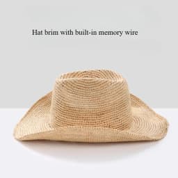 Handmade Raffia Straw Sun Hat for Women Wide Brim Crochet Cowboy Hat with Adjustable Velcro and Memory Wire Summer Beach Hat