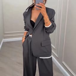Women Suit Jacket Pants 2 Pieces Set Coat Wide Leg Trousers Outfits Single Breasted Turn Down Collar Office Lady Ensemble Autumn