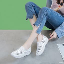 Genuine Leather ladies flats sneakers shoe Women casual loafers shoes female Hollow moccasins White Lace up canvas Boat shoes